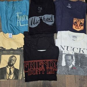 Assorted Graphic Tee Bundle - Blue, Black, Navy, Yellow, White